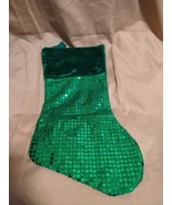 Christmas Stocking 16 inches Sequined  Green velvet Cuff,Fireplace Xmas - £7.83 GBP