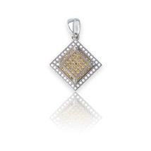 White and Champagne Micro Pave Square Pendant (81 Stones) - £78.73 GBP