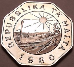 Huge Rare Proof Malta 1980 25 Cents~Only 3,451 Minted~Fantastic - $21.81
