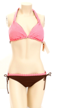 Raisins Coral Pink &amp; Brown Two Piece Bikini Swim Suit 2 Piece Women&#39;s L - £62.21 GBP