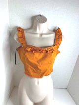 Forever 21 Womens Sz M Burnt Orange Crop Top Shirt Ruffle Collar Tank Sleeveless - $9.89