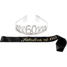 60Th Birthday Tiara And Sash, Fabulous At 60 Decorations, Black With Gol... - £18.82 GBP