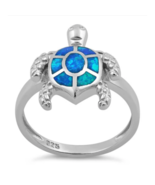Blue Opal Turtle Ring Size 10 Solid 925 Sterling Silver with Ring Case - £19.74 GBP