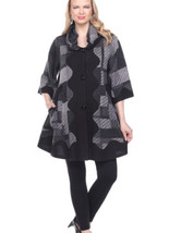 3/4 Length Shimmering Geometric Box Plaid Coat by Gizel - Now 40% Off! - £54.96 GBP