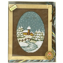 Vintage Cross Stitch Kit Hand Printed Pattern Tapex Austria Winter Scene Frame - £36.45 GBP