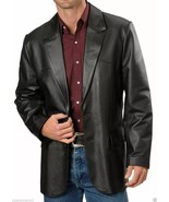 Herren Blazer Schwarz Zwei-Knopf Handarbeit Lammleder Mode Stilvoll Formell - $235.40 CAD+