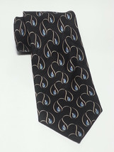 Bill Blass Men Silk Dress Tie 4&quot; wide 60&quot; Long Black with Blue Water Drop Print  - £15.46 GBP