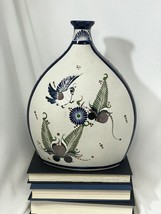 Vintage Santa Anna Tonala Mexico Floral Art Pottery Vase Jug Birds 13x10&quot; Signed - £44.10 GBP