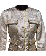 Cache Gold / Silver Metallic Brocade Top Jacket Lined Rhinestone Button ... - $108.32 CAD
