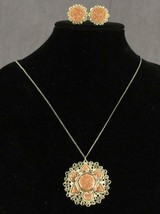 Vintage Jewelry Gold Filled COPPER Goldstone Inset Filigree Necklace &amp; Earrings - £16.10 GBP