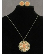 Vintage Jewelry Gold Filled COPPER Goldstone Inset Filigree Necklace &amp; E... - £16.08 GBP