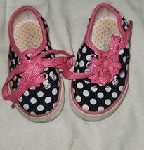 Girls Circo Size 5 Toddler Black White Polka Dot Shoes Pink Accents Cute - £7.98 GBP