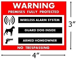 Alarm + Guard Dog + Armed Homeowner Security Stickers / 6 Pack + FREE Sh... - £4.67 GBP