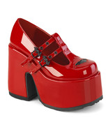 DEMONIA CAMEL-55  Women's  5" Chunky Heel  Platform Eyelet Double T-Strap Shoes - $86.95