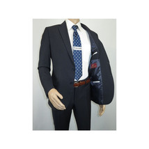 Men Suit BERLUSCONI Turkey 100% Italian Wool Super 180's #Ber29 Navy Blue Stripe image 4