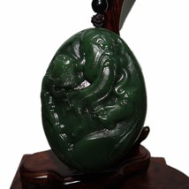 3.2&quot; China Certified Nature Hetian Nephrite Green Jade The God of Wealth Hand Ca - £88.86 GBP