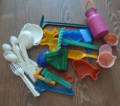 VTG USSR Plastic Figurines LOT Dishes Utensil Molds Tools instruments Union toys - £11.92 GBP