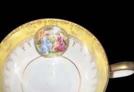 Vintage E&R Golden Crown Pedestal Cup Yellow Gold Trim Romantic Scene Bavaria image 4