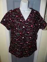 SB Simply Basics Love, kisses, sweetie,Black Scrub Shirt Size S Women's NEW - $20.70