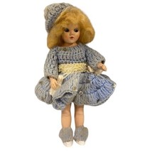 1948 Duchess Doll 7&quot; Blonde Blue Sleepy Eyes Blue Crochet Sequin Tassel Dress - £7.56 GBP