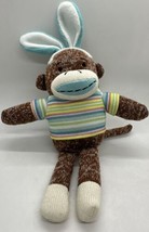 Dan Dee Sock Monkey Bunny Rabbit Ears Easter Plush Striped Shirt Stuffed Toy - £11.86 GBP