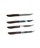 Quikut Stainless Steel 4 Vintage Serrated Steak Knives USA Brown Swirl H... - $15.58