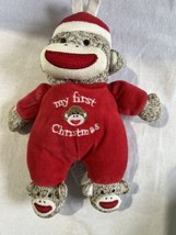 Sock Monkey My First Christmas Plush Rattler Toy Collectible Baby Starter - £7.00 GBP