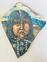 Thomas Mills Signed Native Western Art Shale Rock Painting 1987 Navajo Woman vtg - £1,305.74 GBP