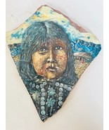 Thomas Mills Signed Native Western Art Shale Rock Painting 1987 Navajo Woman vtg - $1,633.50