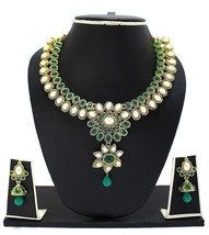 VeroniQ Trends-Faux Emerald and Kundan Necklace set with Earrings for Wedding, F - £23.49 GBP