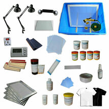 4 Color Screen Printing Machine &amp;Materials Kit Silk Screen Ink Squeegee ... - $504.11