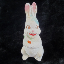 Easter Chalkware Bunny Rabbit Figure 1940s Germany w Carrot Vtg Shabby Rustic - £10.10 GBP