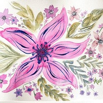 Happily Pink Original Wall Art Handmade Watercolor Flowers Matted Painting 11x14 - £78.85 GBP