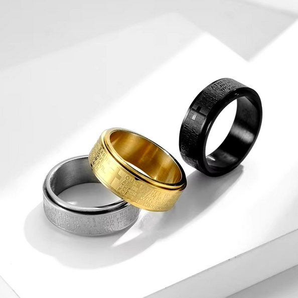 Stainless Steel "Our Father Prayer" 8mm Motivational Rotate Ring