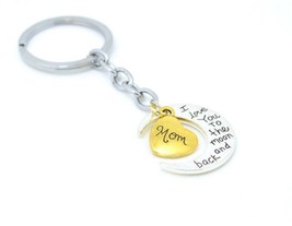 New MOM Key Chain I Love You Crescent Moon &amp; Heart Engraved Two Tone Key Ring - £15.84 GBP