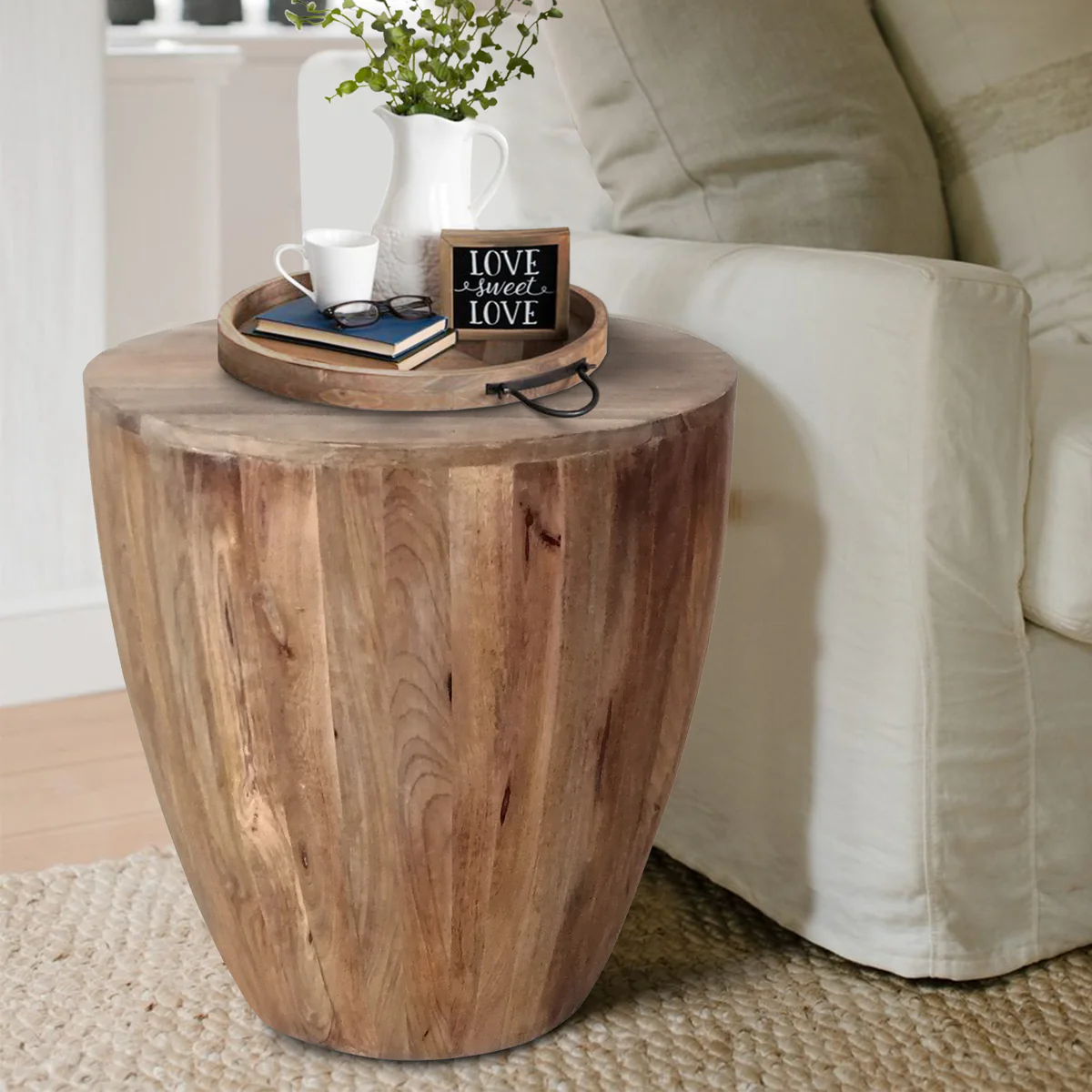 Hand Carved Mango Wood Side End Table - £437.92 GBP