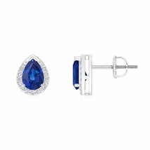 Blue Sapphire Halo Earrings with Diamond in 14K Gold (Grade-AAA , 6x4MM) - £1,124.78 GBP