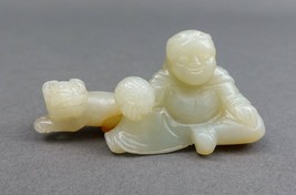 Antique Chinese White Russet Jade Fine Carving Of Buddha With Foo Dog Figurine - £1,529.72 GBP