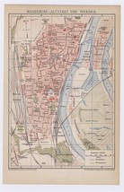 1900 Original Antique City Map Of Magdeburg - Center Downtown / Werder / Germany - £15.33 GBP