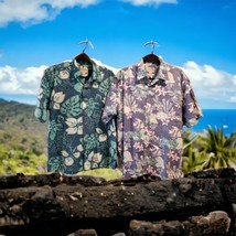 2 Cooke Street Reverse Print Hawaiian Camp Shirts Tropical Fish Palm Leaves~L - £24.82 GBP