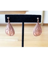 Vintage 1970s Artisan Copper Teardrop Earrings WCMO moon and stairs pattern - $19.99