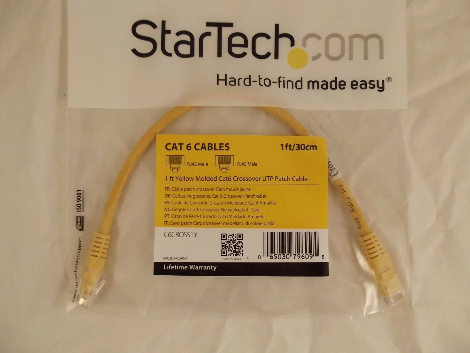 Primary image for StarTech C6CROSS1YL Yellow Molded Cat6 Crossover UTP Patch Cable 1 ft. 28-4