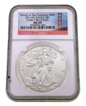 2011- (S) S $1 Plateado American Eagle Graduado Por NGC Como MS-69 Temprano - £65.49 GBP