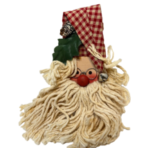 Vintage Handmade Christmas Santa Claus Pin Brooch Wood Yarn Fabric 5.5 x... - $10.87