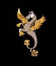 Huge Vintage dragon brooch - gold wings - Vintage Mythical Creature - 3 ... - $165.00