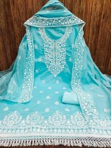 Salwar Suit Dress FABRIC With Dupatta Multi Color unstiched Chanderi Cotton - £40.03 GBP