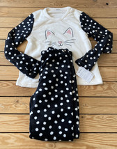 mia De Andrea NWT Girl’s fleece kitty pajama set Size S Black Ivory p2 - £11.53 GBP
