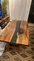 Wooden Epoxy Dining Table Top Black Resin Centerpiece Farmhouse Furnitur... - $518.56+