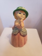 Vintage ceramic mold bank girl in dress flowers hand painted figure statue - £19.27 GBP
