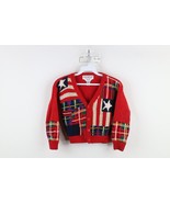 Vintage 90s Toddler Boys Small 4T 5T Hand Knit Flag Checkered Cardigan S... - $54.09 CAD